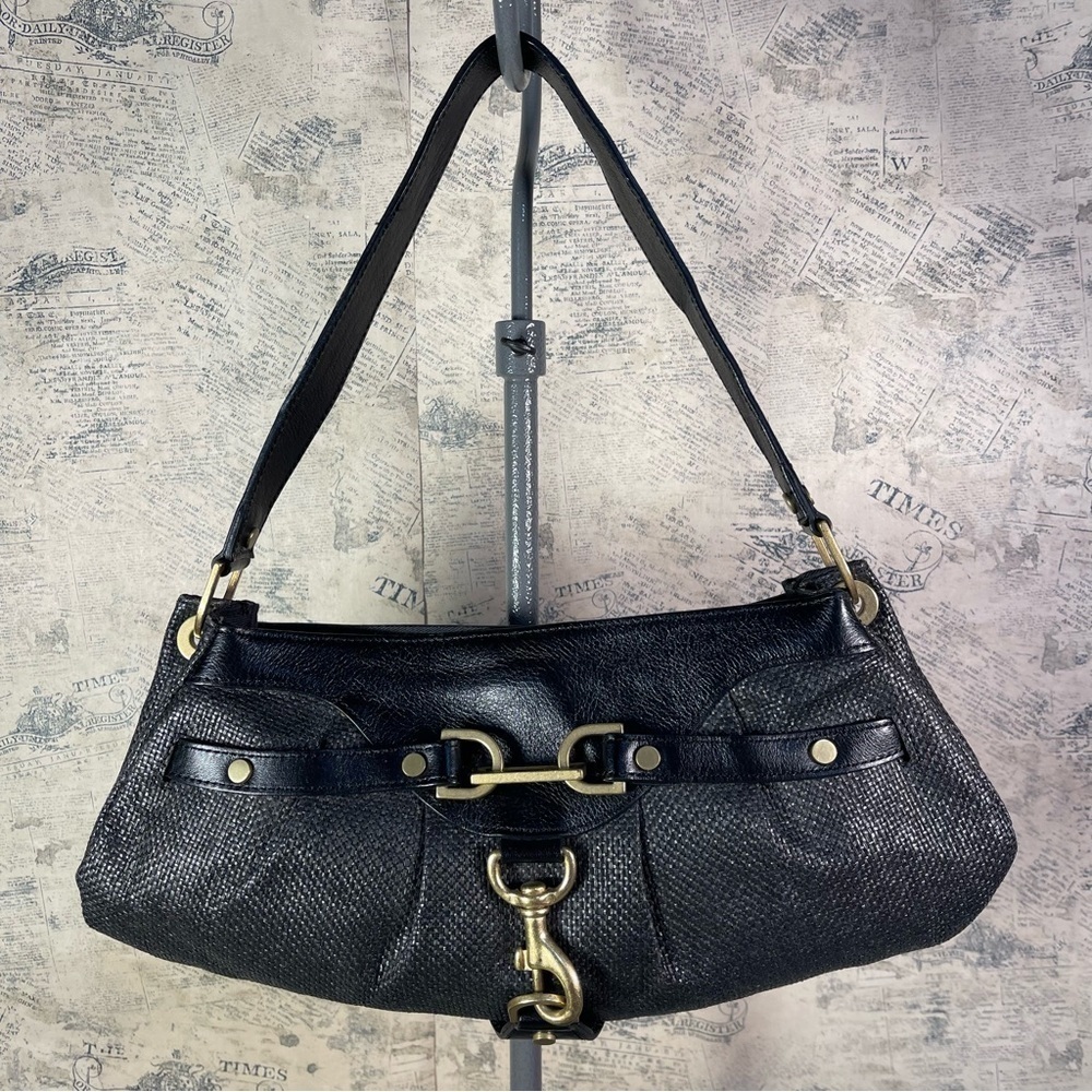 banana republic straw and leather gold tone hardware shoulder mini bag